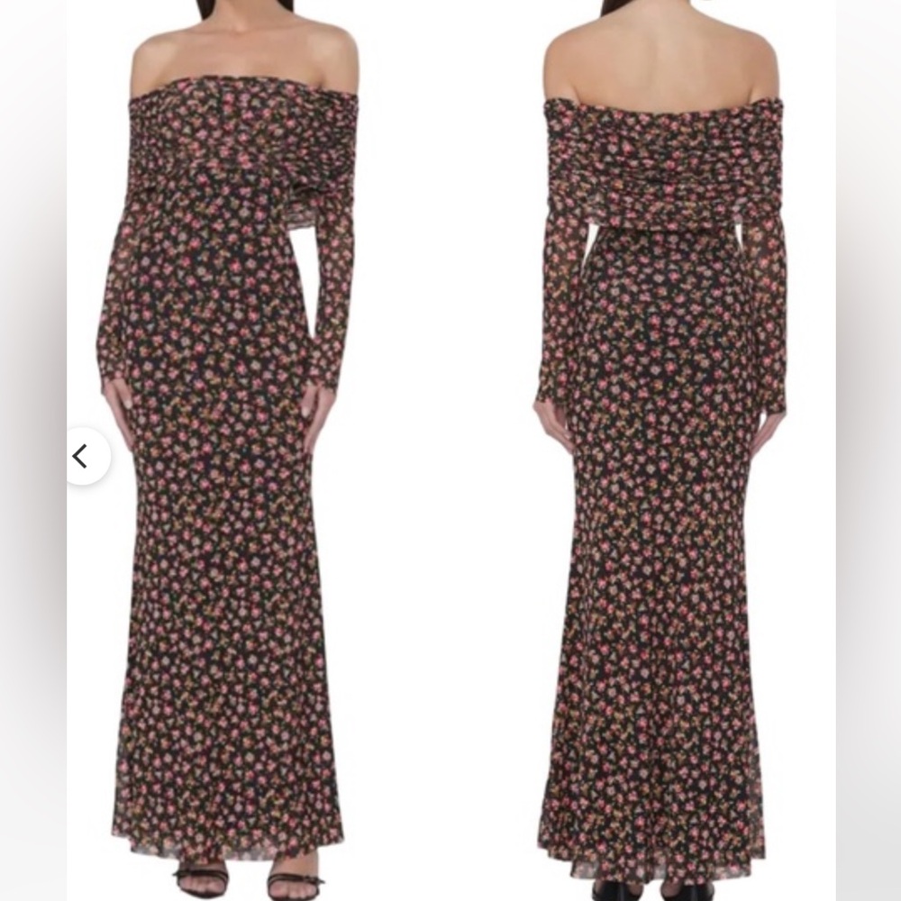 Affirm Black Off-Shoulder Floral Maxi Dress with Pink Blossoms